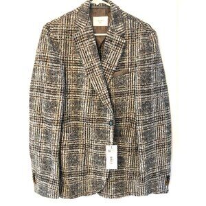 NEW CARL GROSS LANIFICOI ROMA Men’s Blazer Size 40R Brown Gray Plaid Form Party